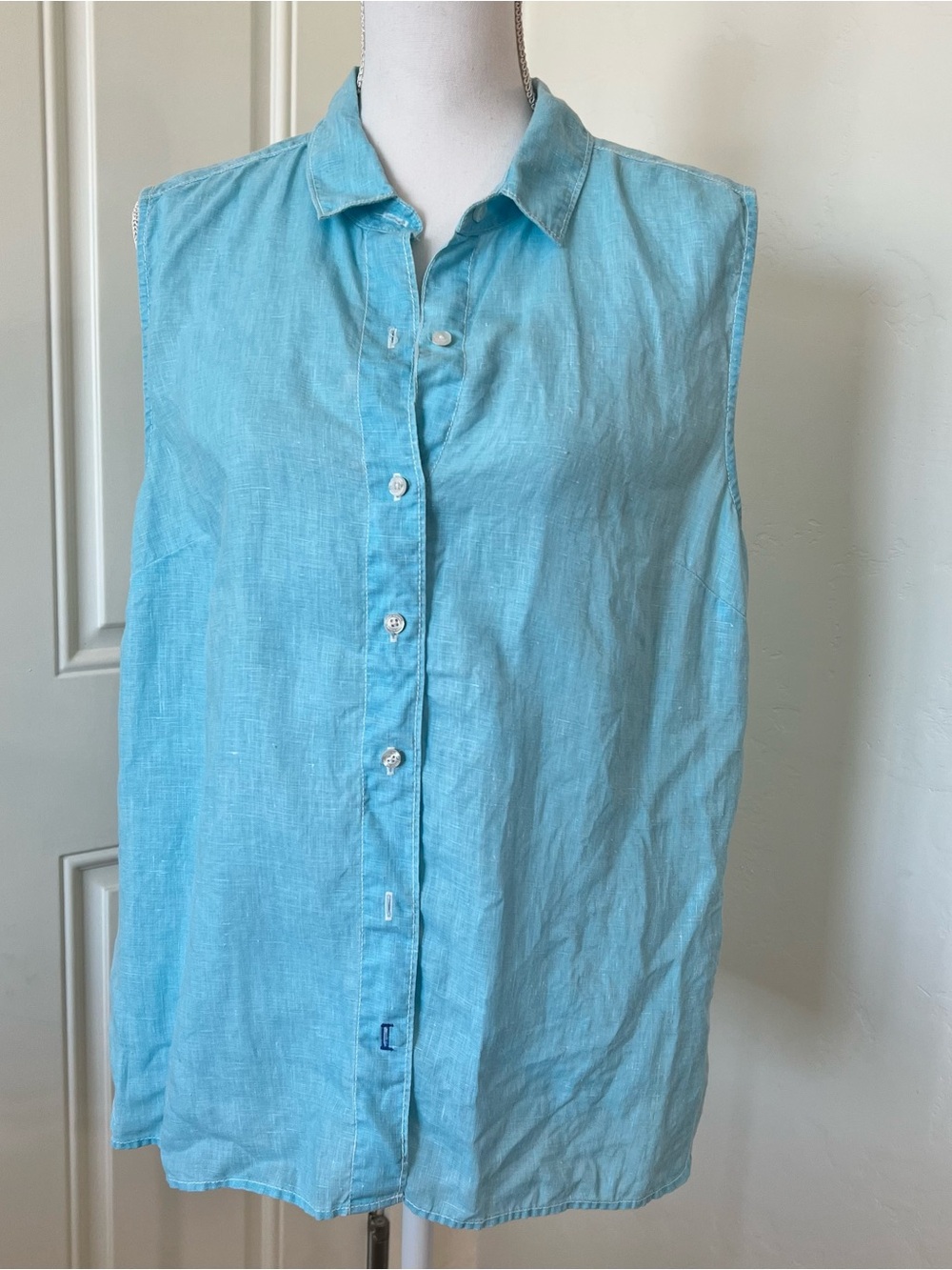Tommy Bahama Sky Blue Seaglass Breezer Sleeveless Button-Down Linen Top SZ XL